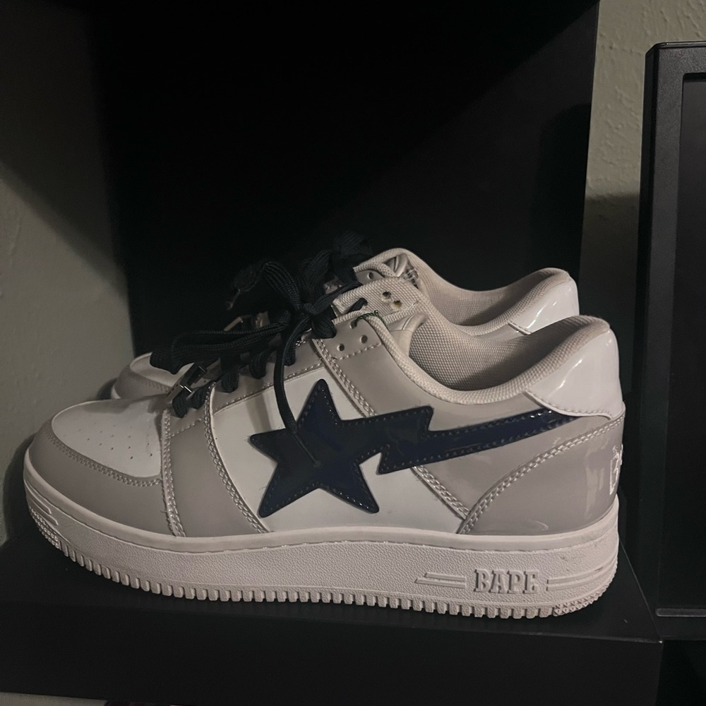 BAPE STA LOW M2 Grey, Navy, and White. With StockX paperwork